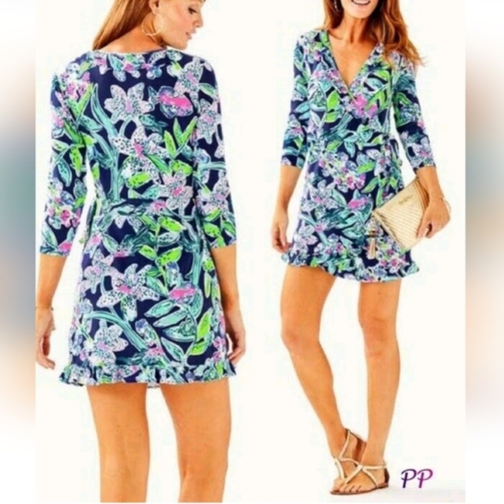 Lilly Pulitzer Jessalynne Wrap Romper Dress Bright Navy Sway This Way Resort L